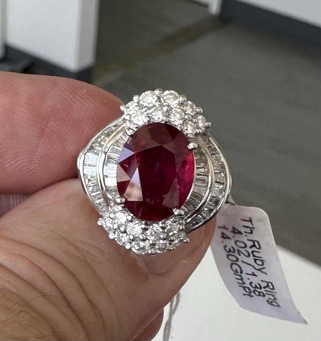 A Magnificent 4.02ct Thai Ruby & Diamond Platinum Ring