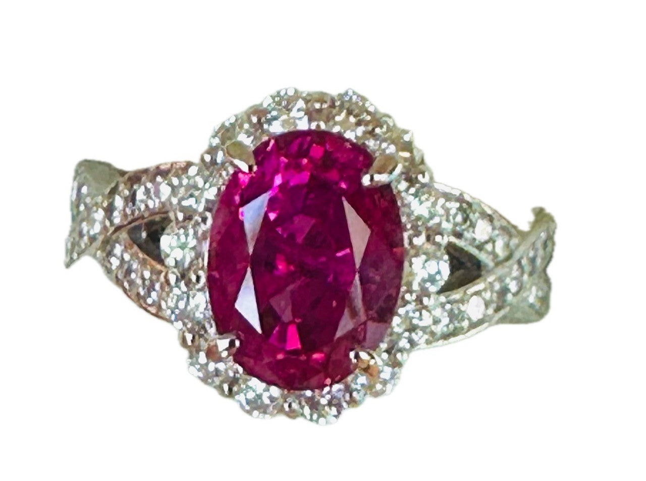 Unheated 3.07ct Burma Pink Sapphire No Heat & Diamond Ring Lotus Certificate