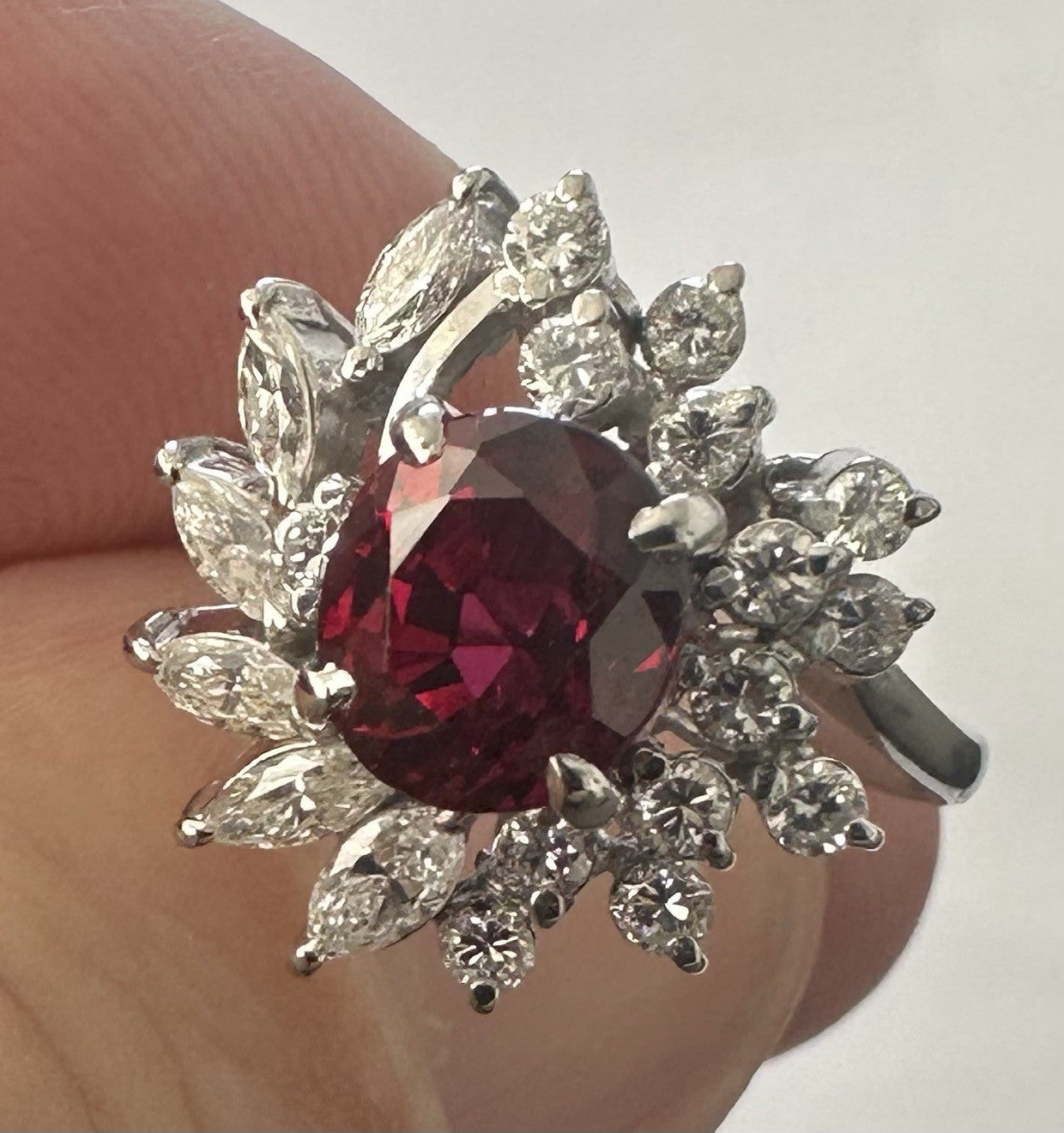 2.03ct ‘Pigeon’s  Blood’ Thai Ruby & Diamond Platinum Ring