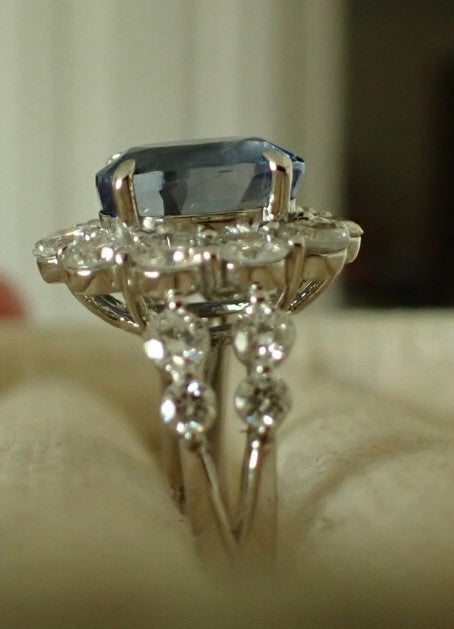 Unheated 4.69ct Blue Sapphire No Heat 18k & Diamond Ring AIGS - Stunning!