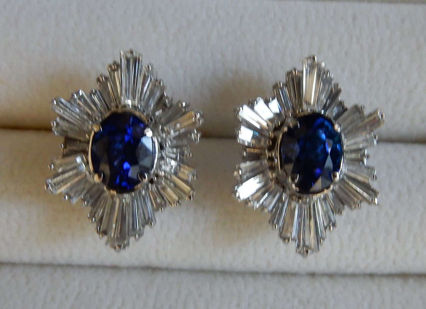 A Superb Pair Of 5.07ct Ceylon Blue Sapphire & Diamond 18k Earrings