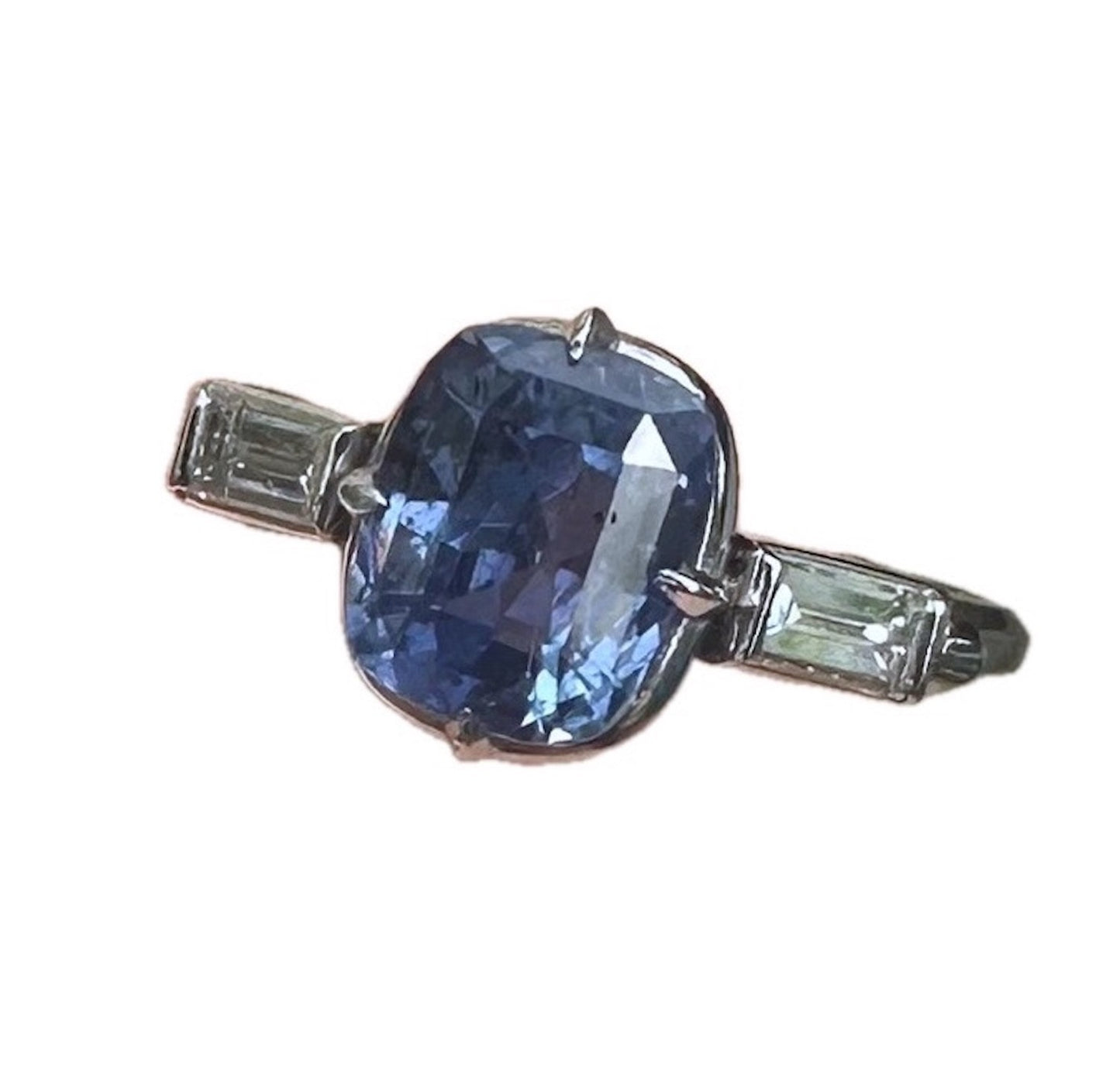 Unheated 3.14ct Blue Sapphire Platinum & Diamond Ring GIA