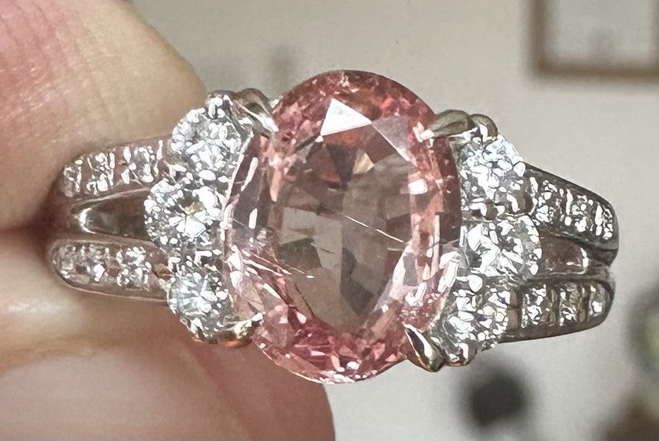An Extraordinary Unheated 2.12ct Padparadscha Sapphire & Diamond Ring GRS
