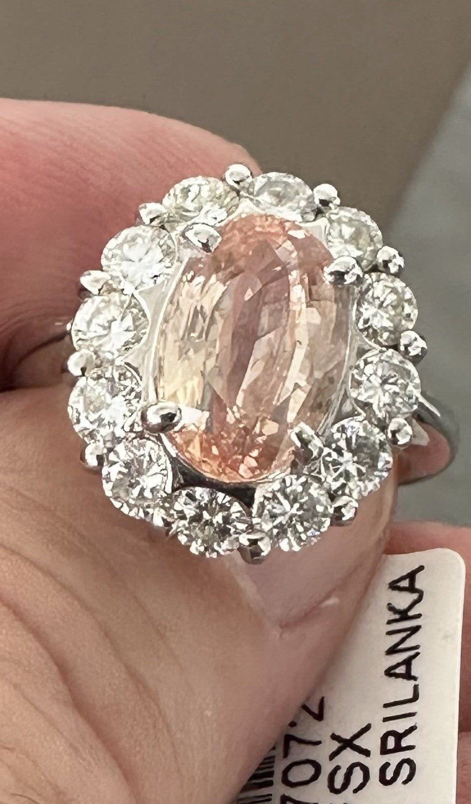 An Extraordinary Unheated 3.91ct Padparadscha Sapphire & Diamond Ring GIA