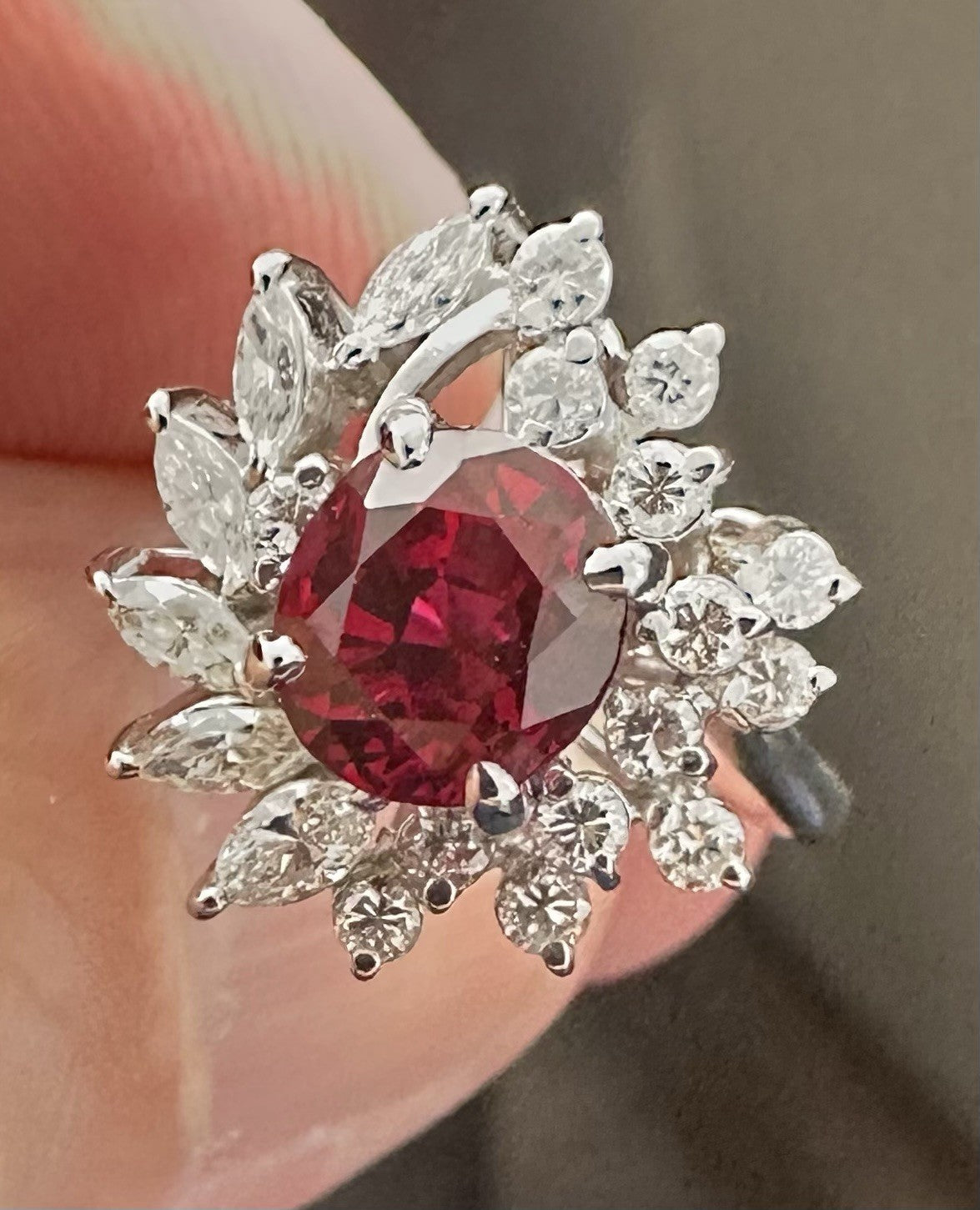 2.03ct ‘Pigeon’s  Blood’ Thai Ruby & Diamond Platinum Ring
