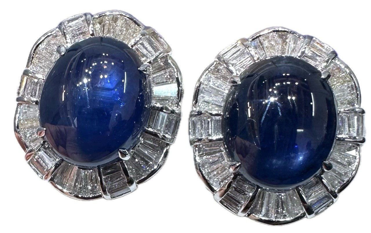 A Delightful 21.25ct Royal Blue Sapphire 18k & Diamond Earrings