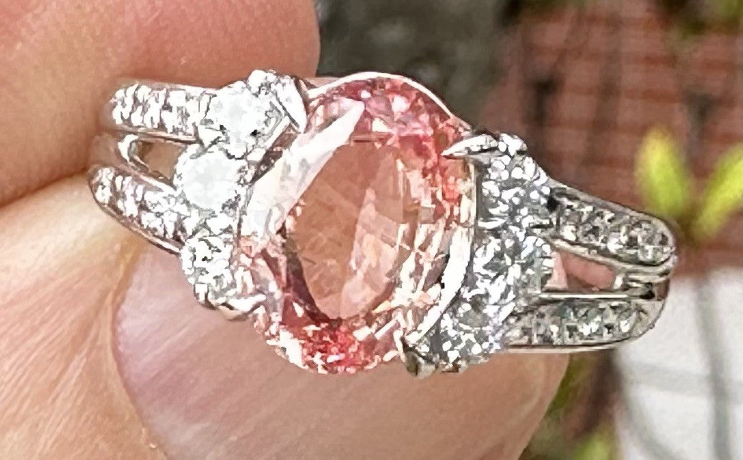 An Extraordinary Unheated 2.12ct Padparadscha Sapphire & Diamond Ring GRS