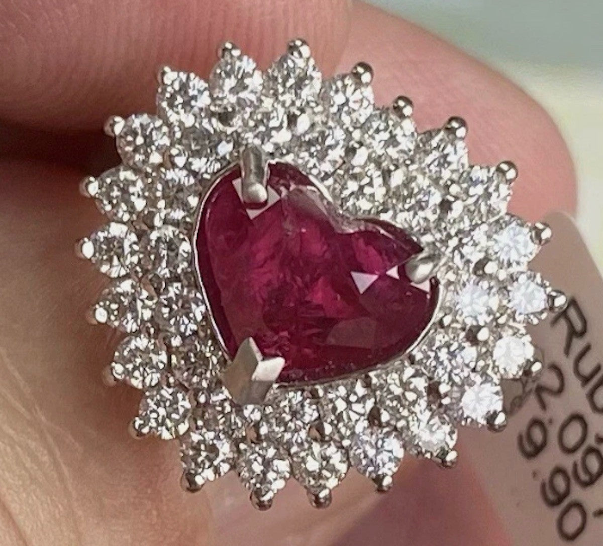 Unheated 2.09ct Burma Ruby & Diamond Platinum Ring + Certificate