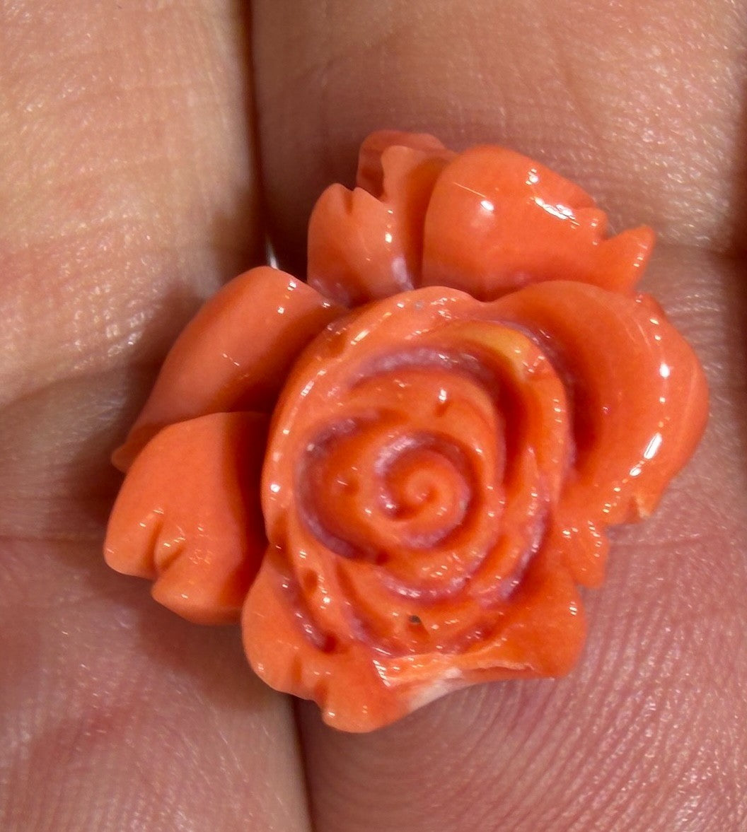 A Stunning Carved Red Coral Rose