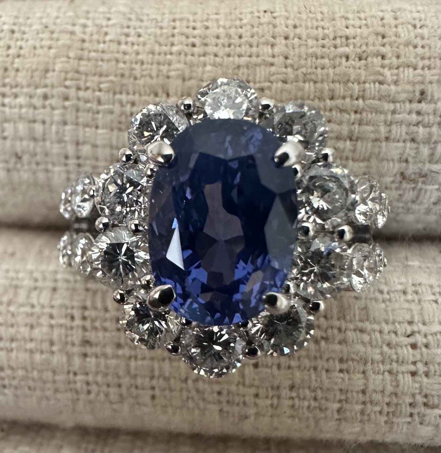 Unheated 4.69ct Blue Sapphire No Heat 18k & Diamond Ring AIGS - Stunning!