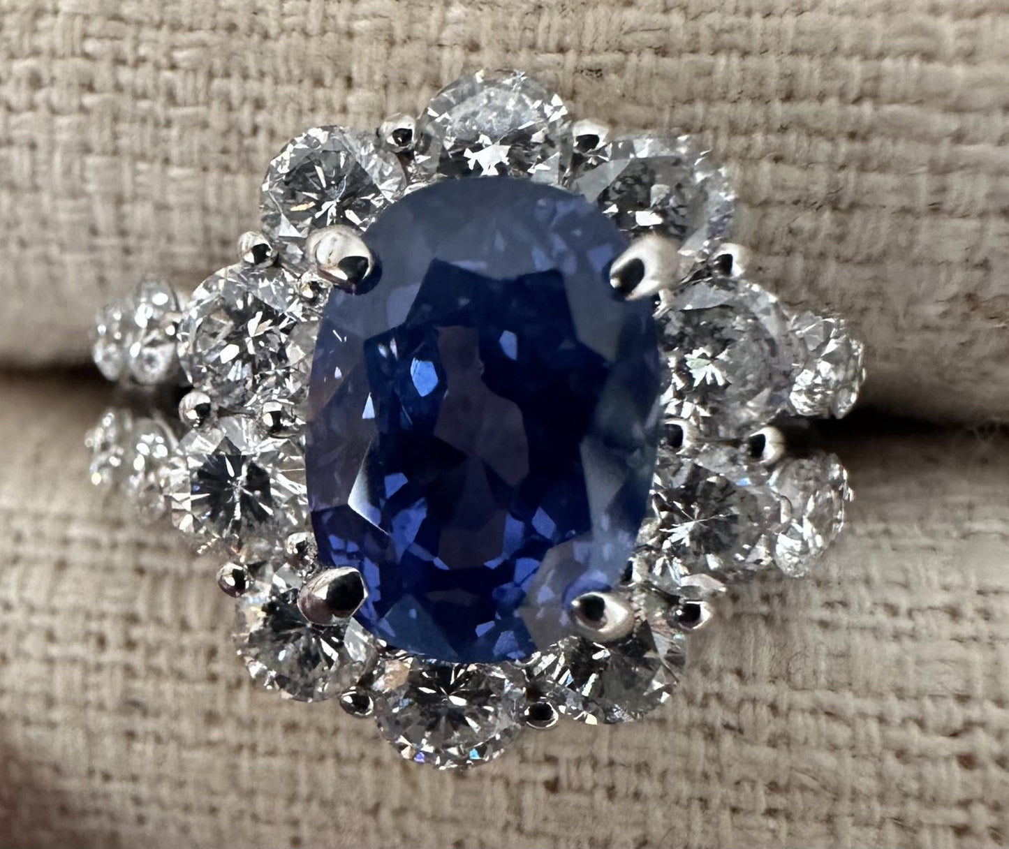 Unheated 4.69ct Blue Sapphire No Heat 18k & Diamond Ring AIGS - Stunning!