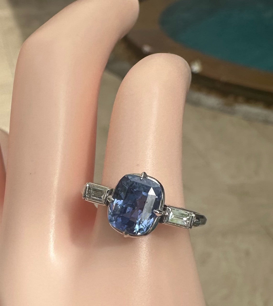 Unheated 3.14ct Blue Sapphire Platinum & Diamond Ring GIA