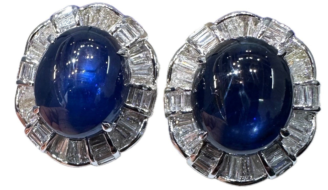 A Delightful 21.25ct Royal Blue Sapphire 18k & Diamond Earrings
