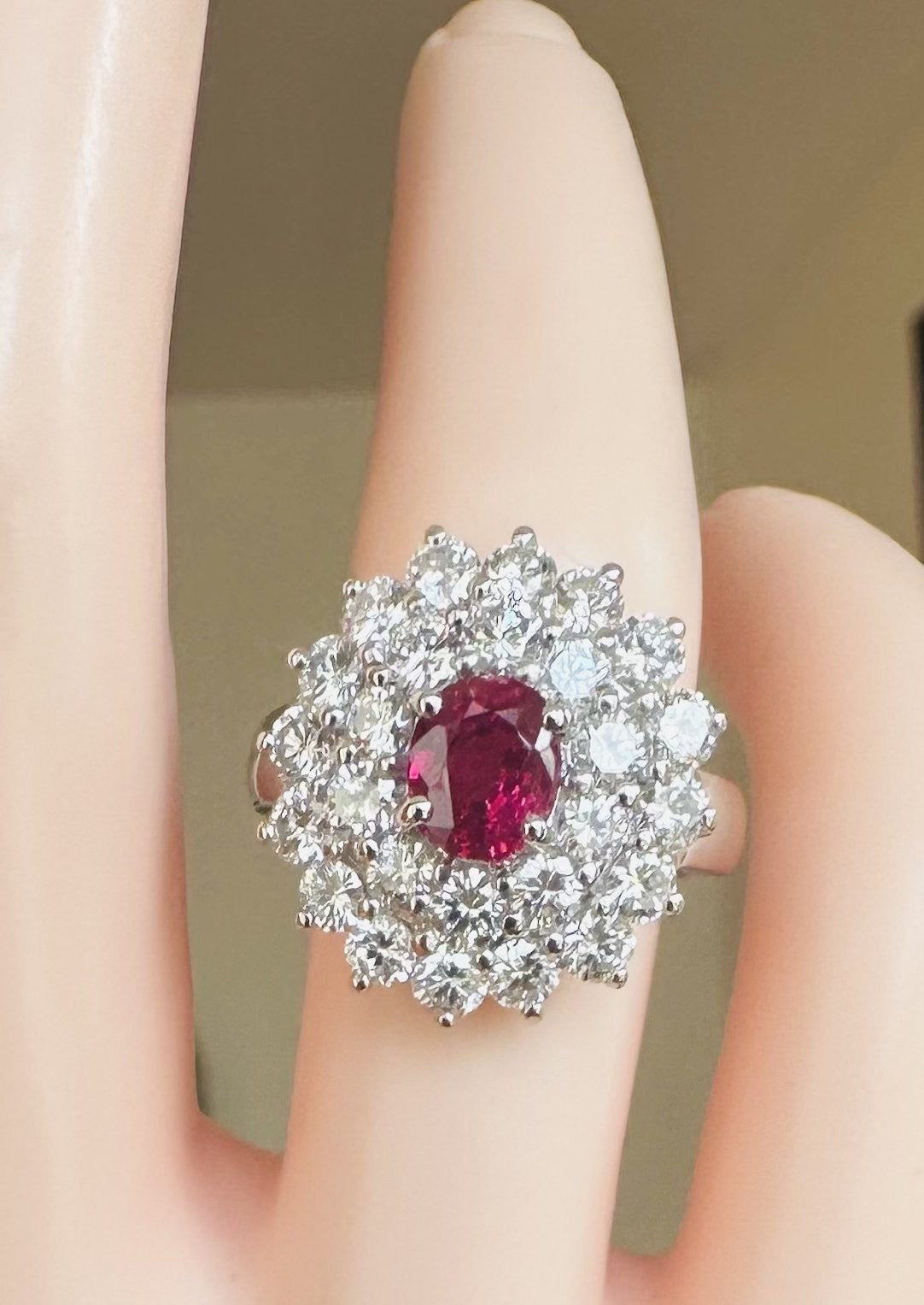 A Magnificent Unheated Burma 1.36ct Pigeon’s Blood Ruby & Diamond Ring GRS