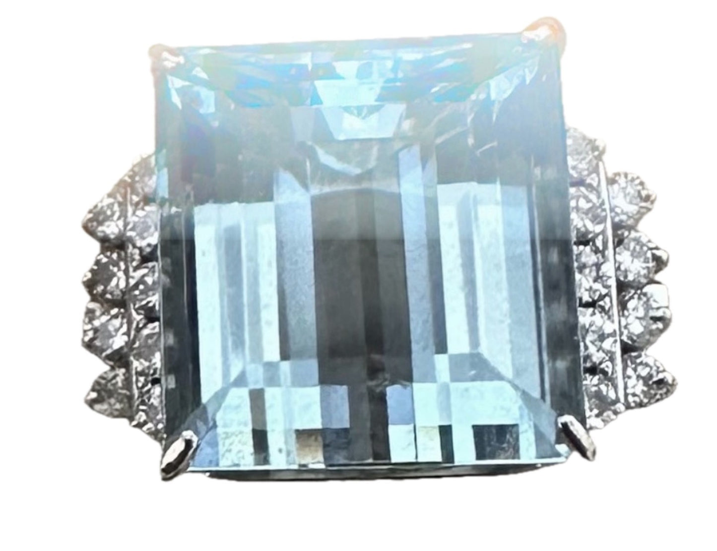 Beautiful Brazil 10.85 Aquamarine & Diamond Platinum Ring
