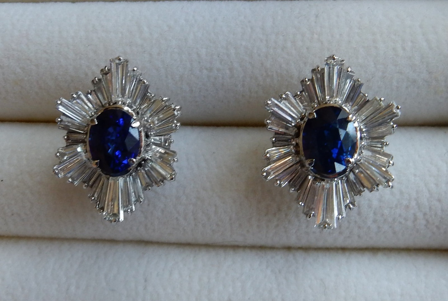 A Superb Pair Of 5.07ct Ceylon Blue Sapphire & Diamond 18k Earrings