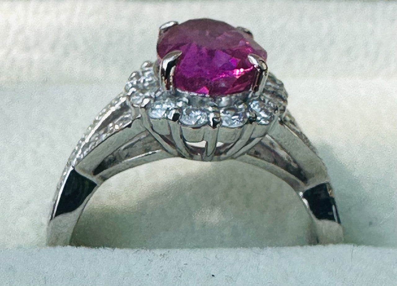 Unheated 3.07ct Burma Pink Sapphire No Heat & Diamond Ring Lotus Certificate