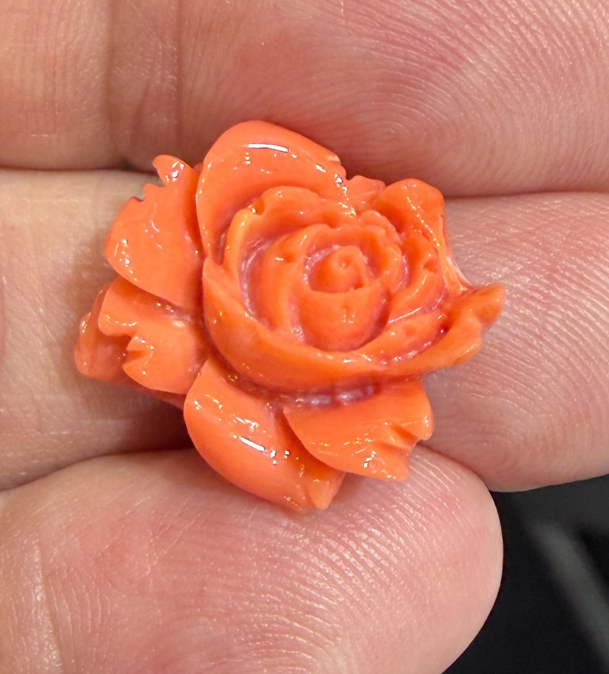A Stunning Carved Red Coral Rose