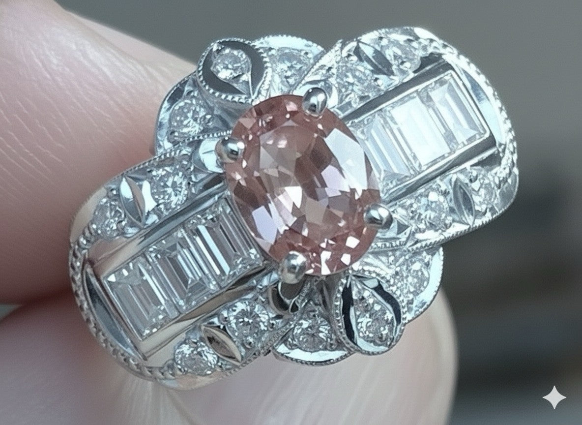 Unheated 1.23ct Padparadscha Sapphire & Diamond Ring GIA - Extraordinary!
