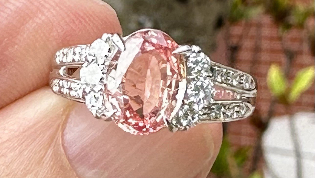 An Extraordinary Unheated 2.12ct Padparadscha Sapphire & Diamond Ring GRS