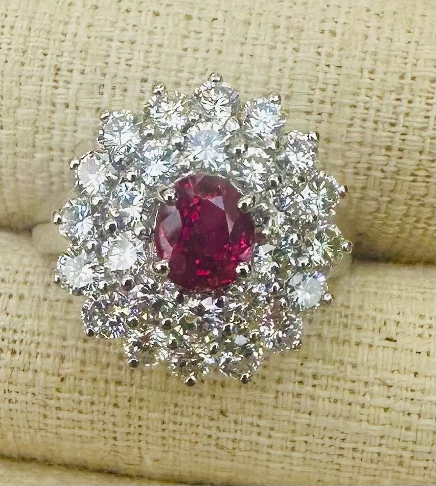 A Magnificent Unheated Burma 1.36ct Pigeon’s Blood Ruby & Diamond Ring GRS