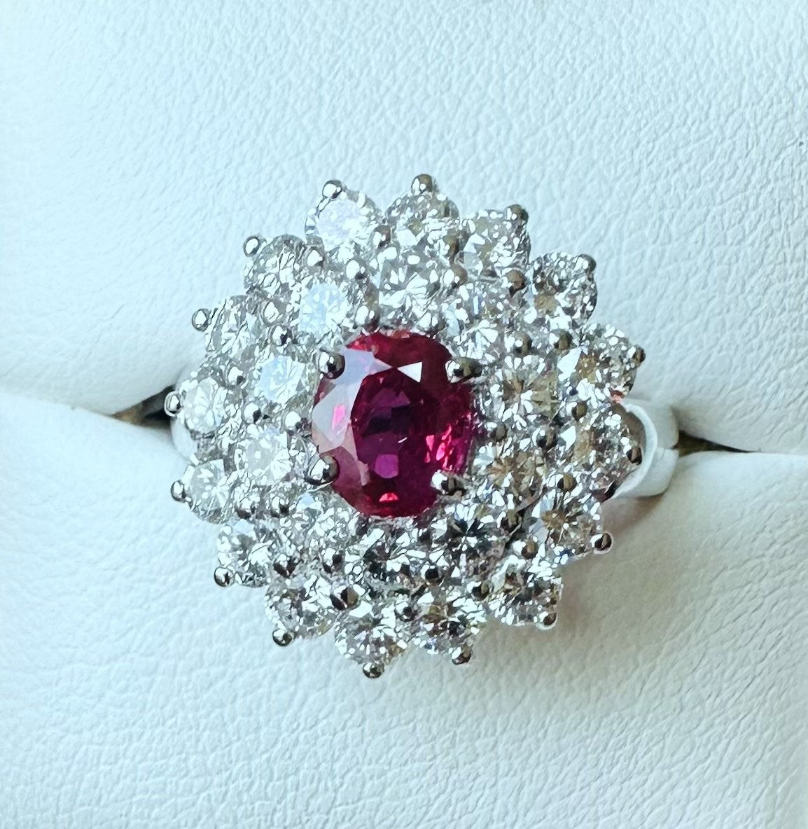 A Magnificent Unheated Burma 1.36ct Pigeon’s Blood Ruby & Diamond Ring GRS