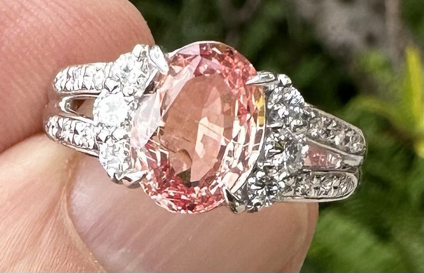 An Extraordinary Unheated 2.12ct Padparadscha Sapphire & Diamond Ring GRS