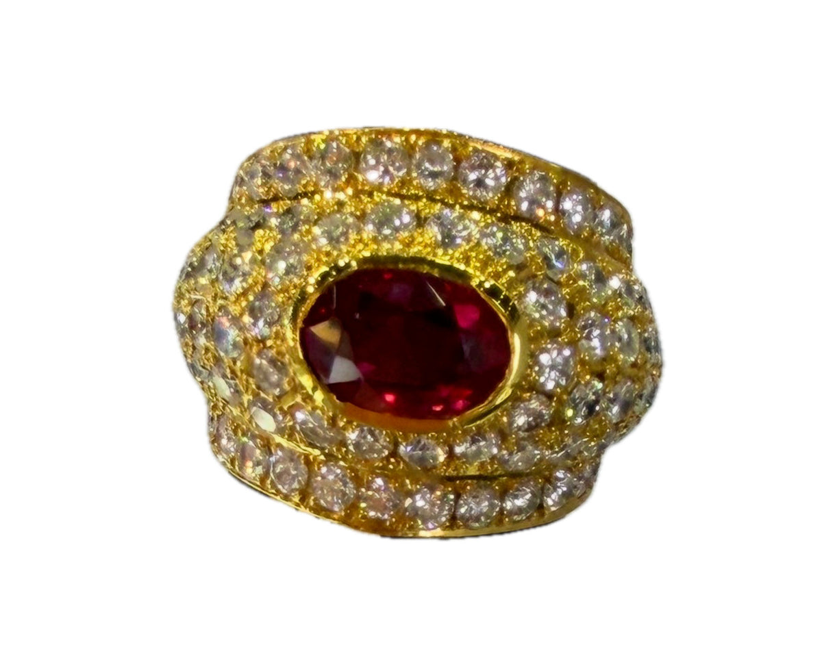 A Magnificent 2.02ct Ruby & Diamond 18k Unisex Ring