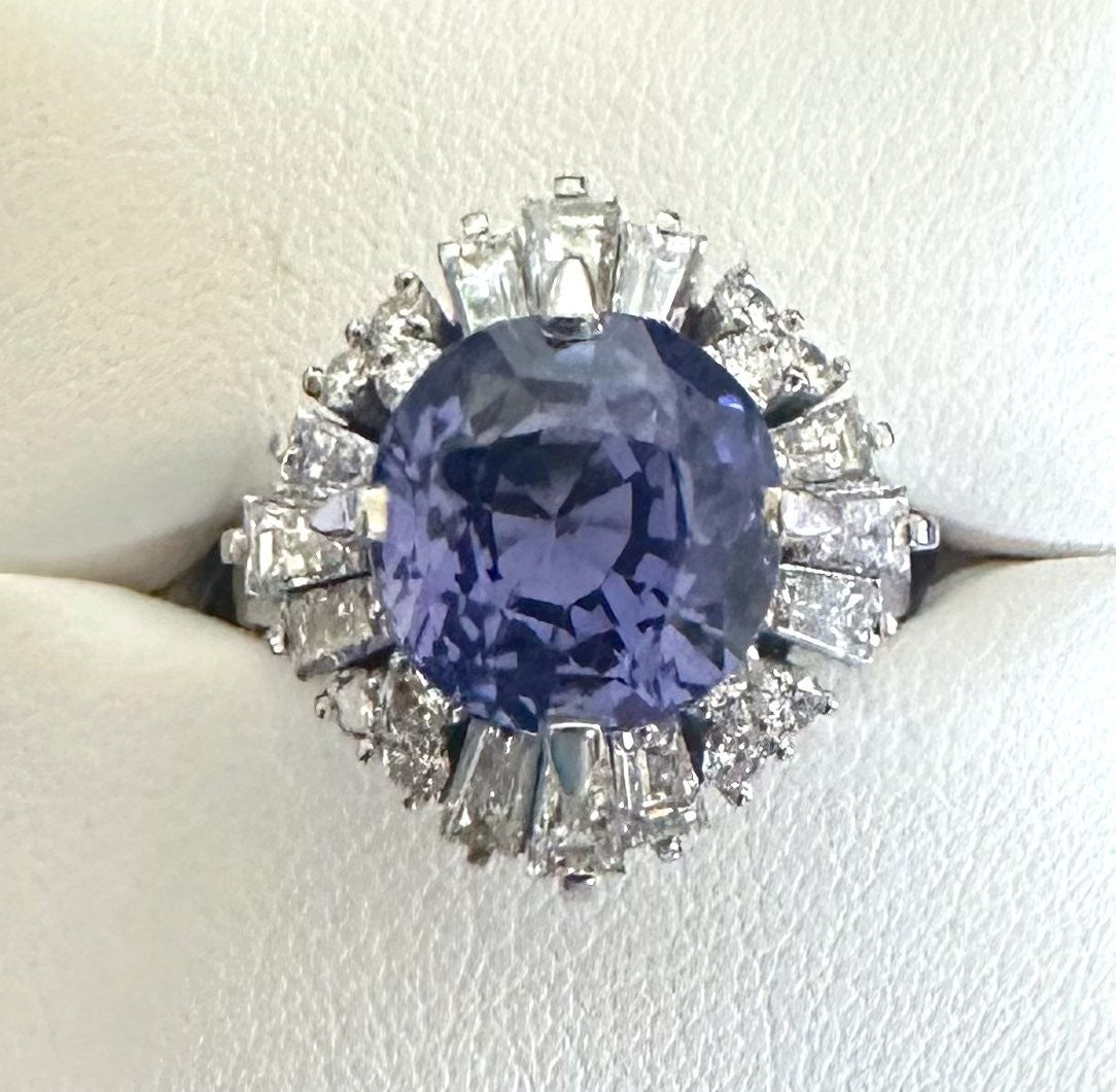 Unheated 5.65ct Purple Blue Sapphire No Heat Plat & Diamond Ring - Stunning!