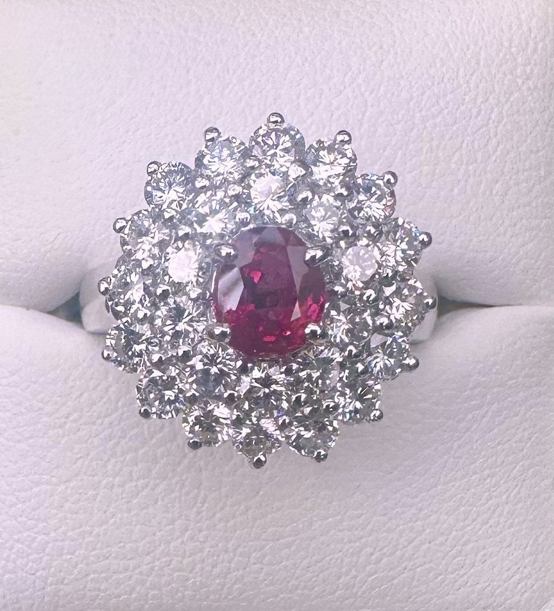 A Magnificent Unheated Burma 1.36ct Pigeon’s Blood Ruby & Diamond Ring GRS