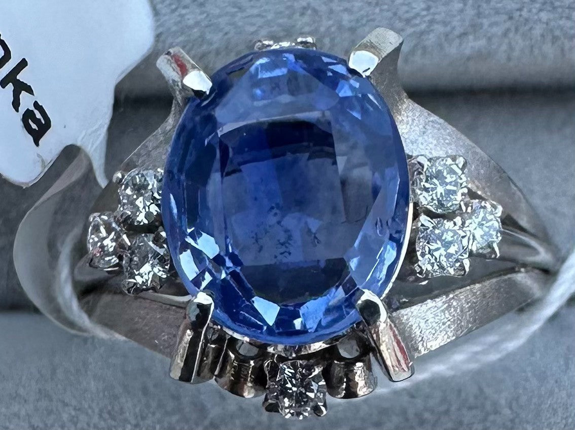 Sensational Unheated 2.91ct Blue Sapphire Platinum & Diamond Ring