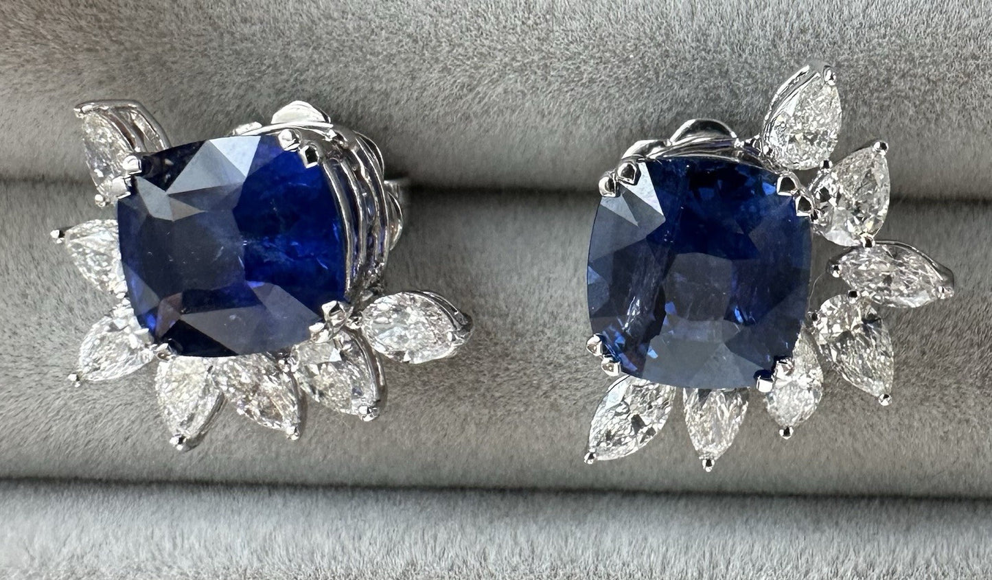 A Superb Pair Of 6.37ct Ceylon Blue Sapphire & Diamond 18k Earrings