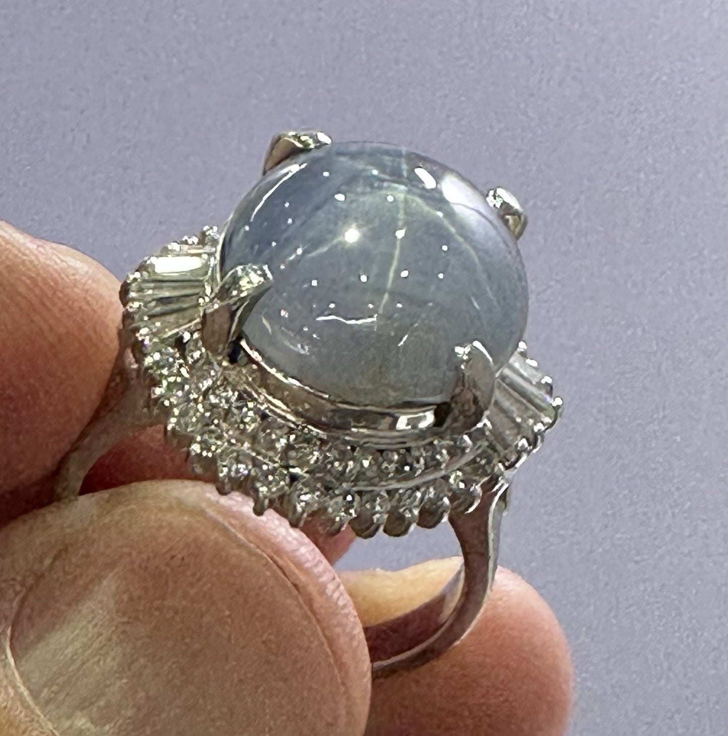 An Immense Sri Lanka 13.25ct Star Sapphire & Diamond Platinum Ring