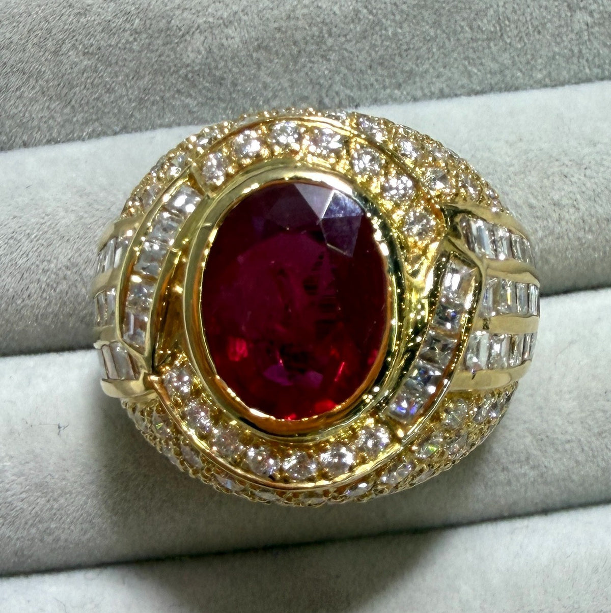 A Magnificent 4.16ct Thai Ruby & Diamond Platinum Mens Ring