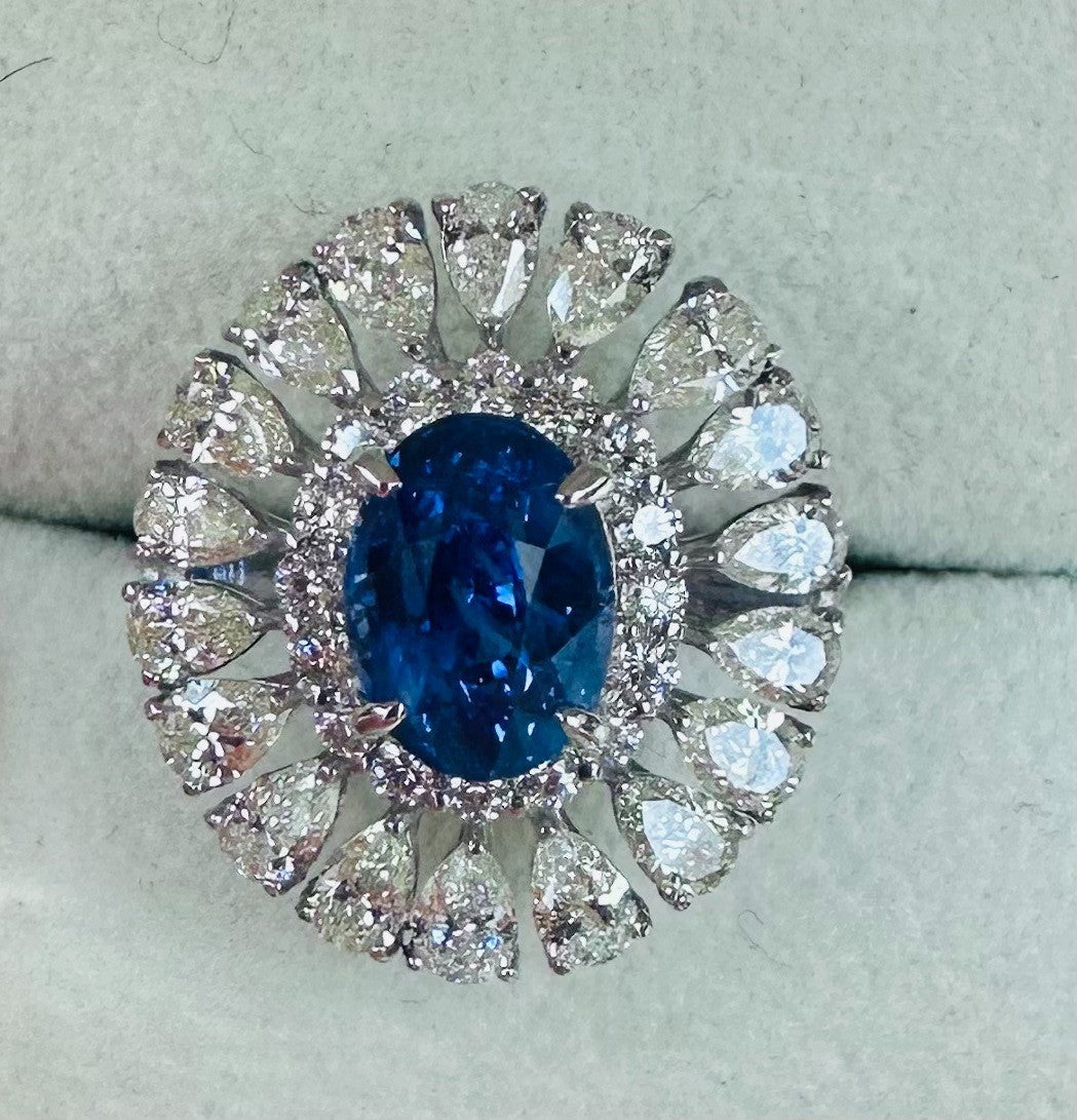 An Exquisite 3.10ct Unheated Blue Sapphire No Heat Platinum & Diamond Ring