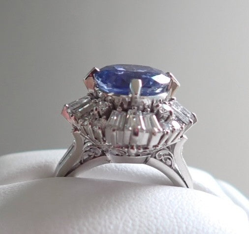 Unheated 5.65ct Purple Blue Sapphire No Heat Plat & Diamond Ring - Stunning!