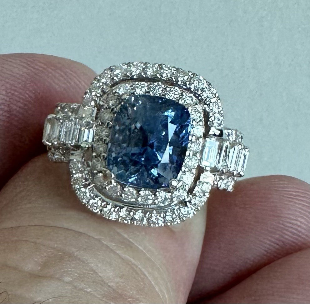 Burma 3.65ct Unheated Blue Sapphire 18k Ring & Cert - No Heat