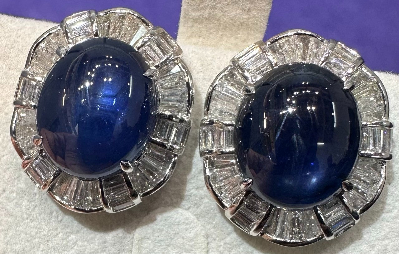 A Delightful 21.25ct Royal Blue Sapphire 18k & Diamond Earrings