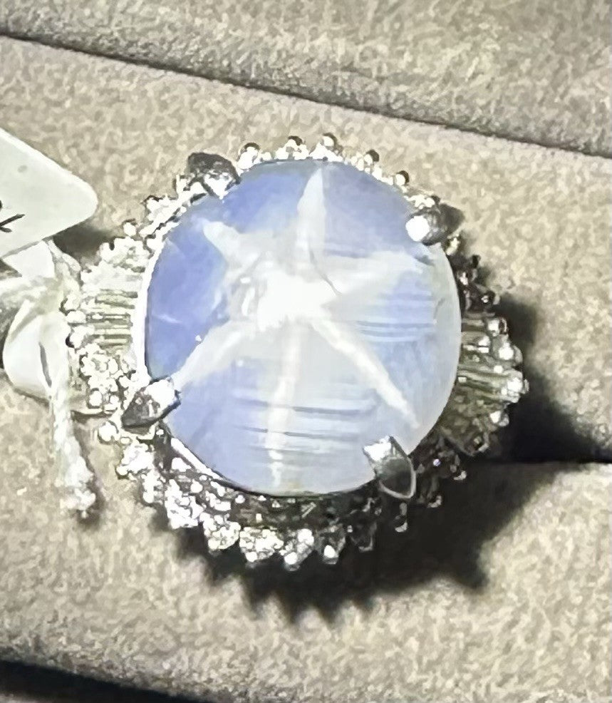 An Immense Sri Lanka 13.25ct Star Sapphire & Diamond Platinum Ring