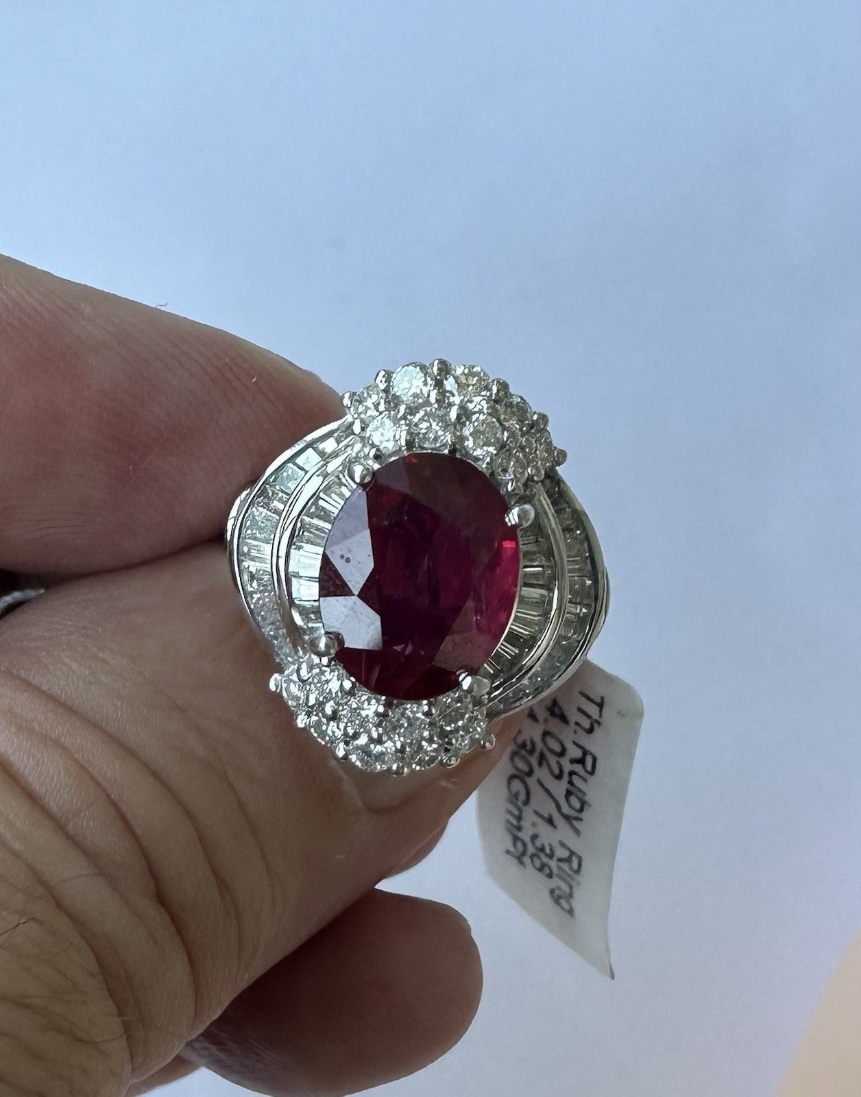 A Magnificent 4.02ct Thai Ruby & Diamond Platinum Ring