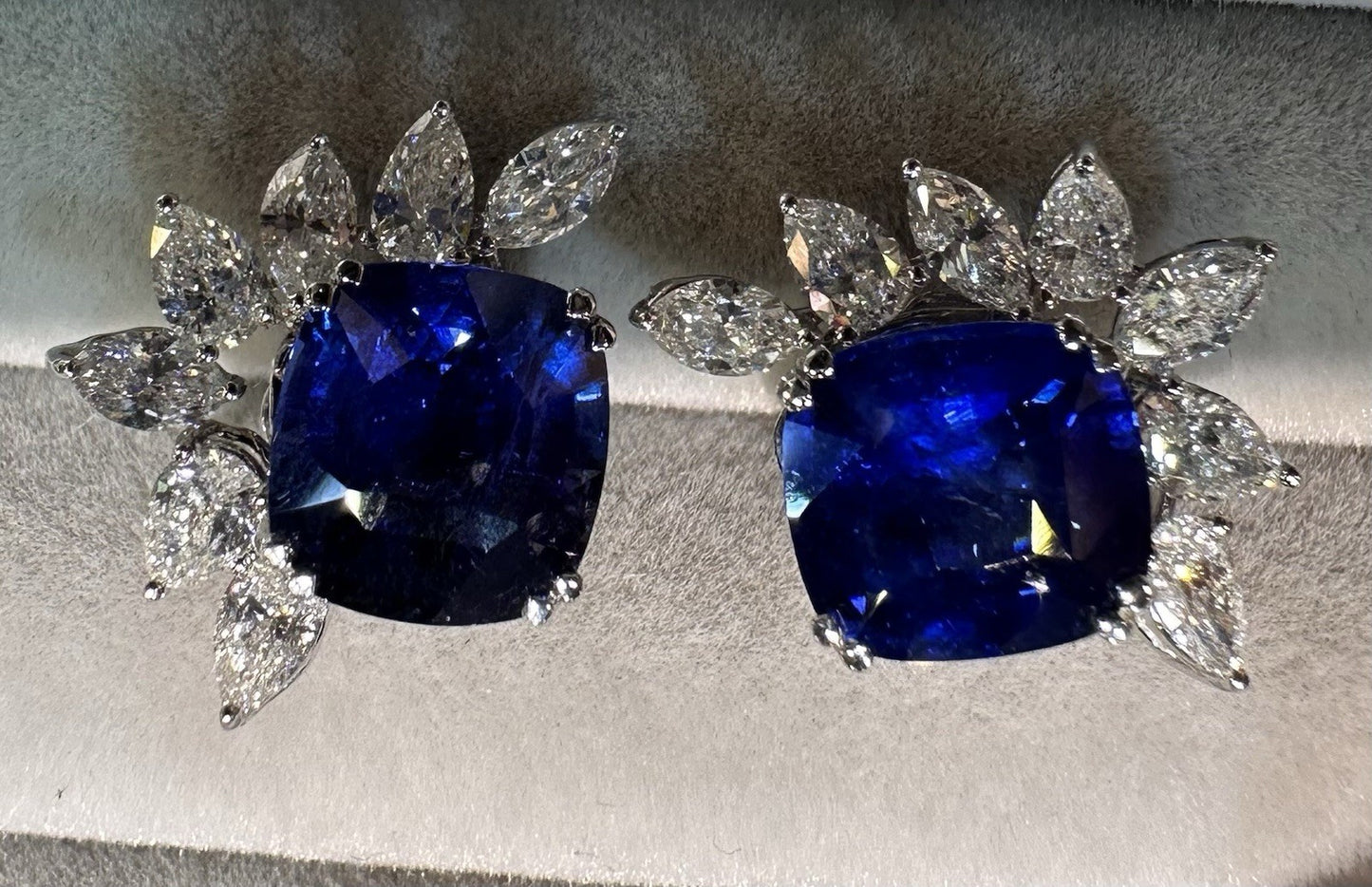 A Superb Pair Of 6.37ct Ceylon Blue Sapphire & Diamond 18k Earrings