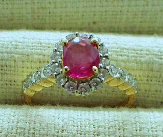 An Exquisite Unheated No Heat 1.02ct Burma Ruby & Diamond 18k Ring
