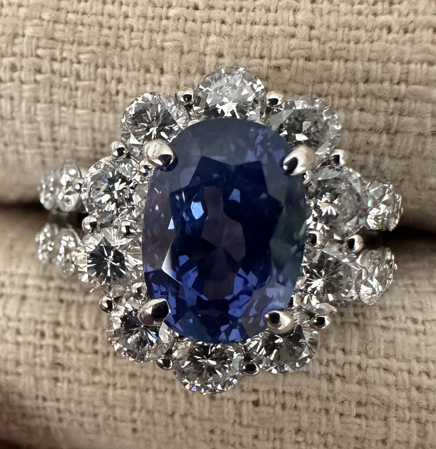 Unheated 4.69ct Blue Sapphire No Heat 18k & Diamond Ring AIGS - Stunning!