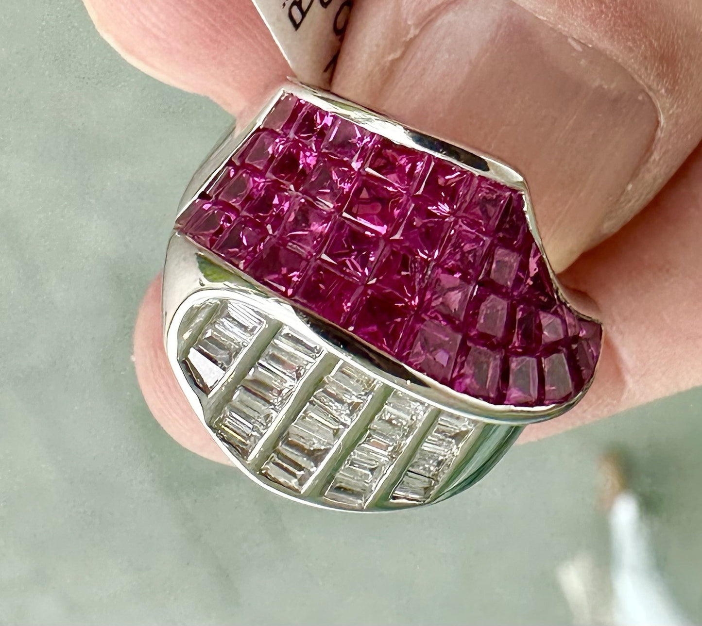 A Beautiful Invisible Set Burma Ruby & Diamond Platinum Ring