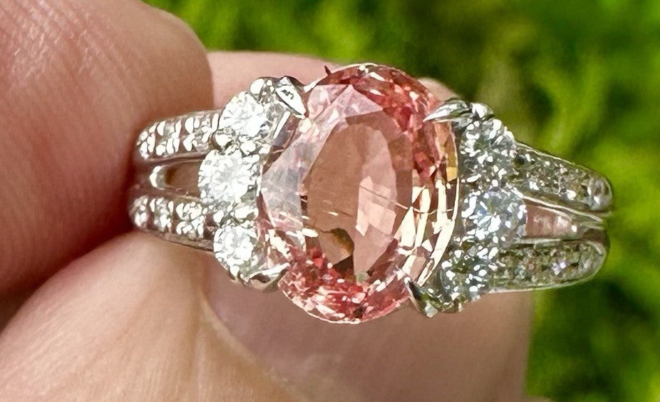 An Extraordinary Unheated 2.12ct Padparadscha Sapphire & Diamond Ring GRS