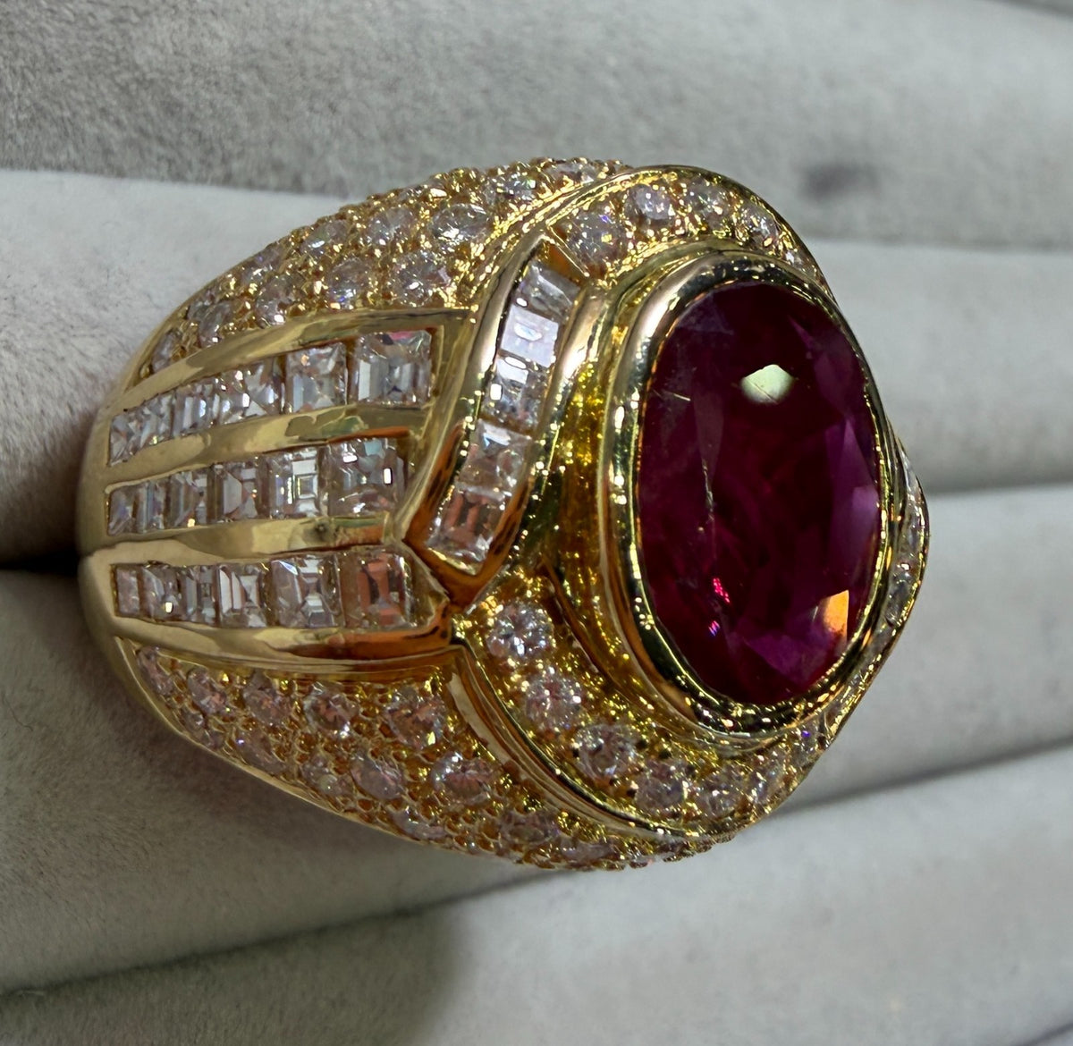 A Magnificent 4.16ct Thai Ruby & Diamond Platinum Mens Ring