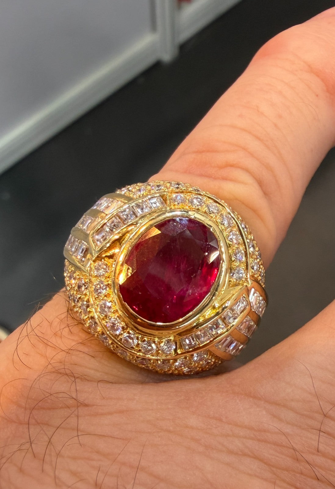 A Magnificent 4.16ct Thai Ruby & Diamond Platinum Mens Ring