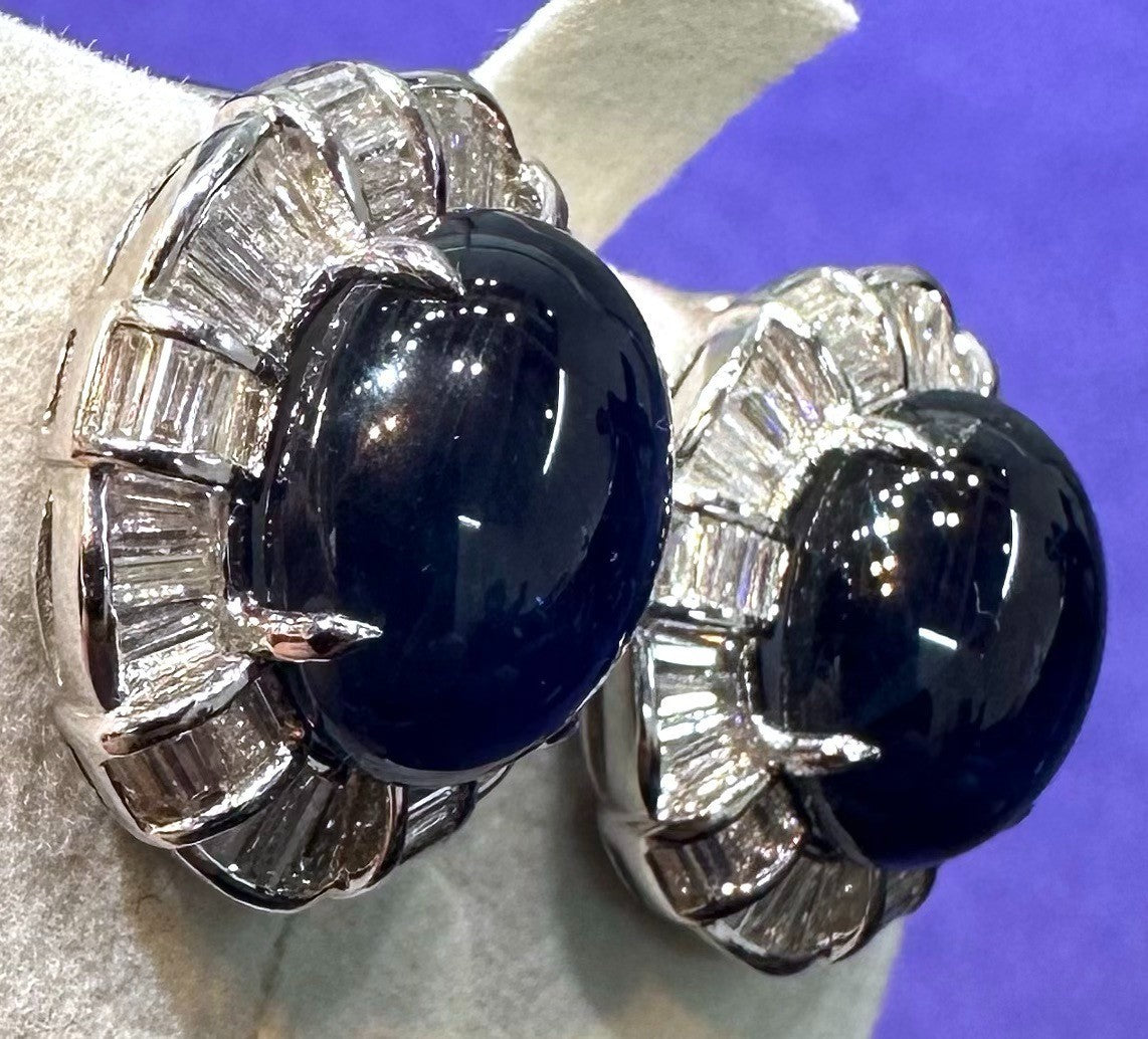 A Delightful 21.25ct Royal Blue Sapphire 18k & Diamond Earrings