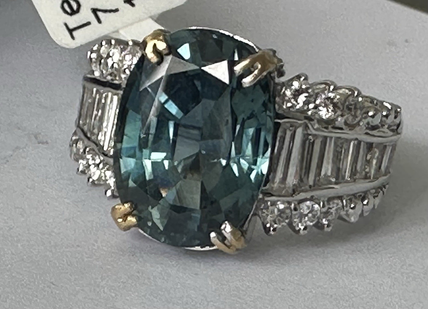 An Extraordinary 7.87ct Unheated Teal Sapphire & Diamond Platinum Ring AIGS Cert