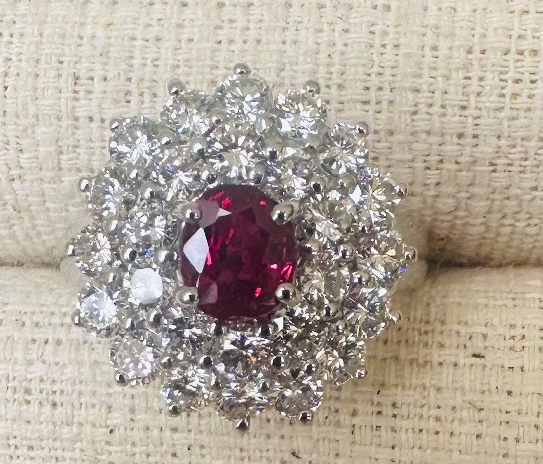 A Magnificent Unheated Burma 1.36ct Pigeon’s Blood Ruby & Diamond Ring GRS